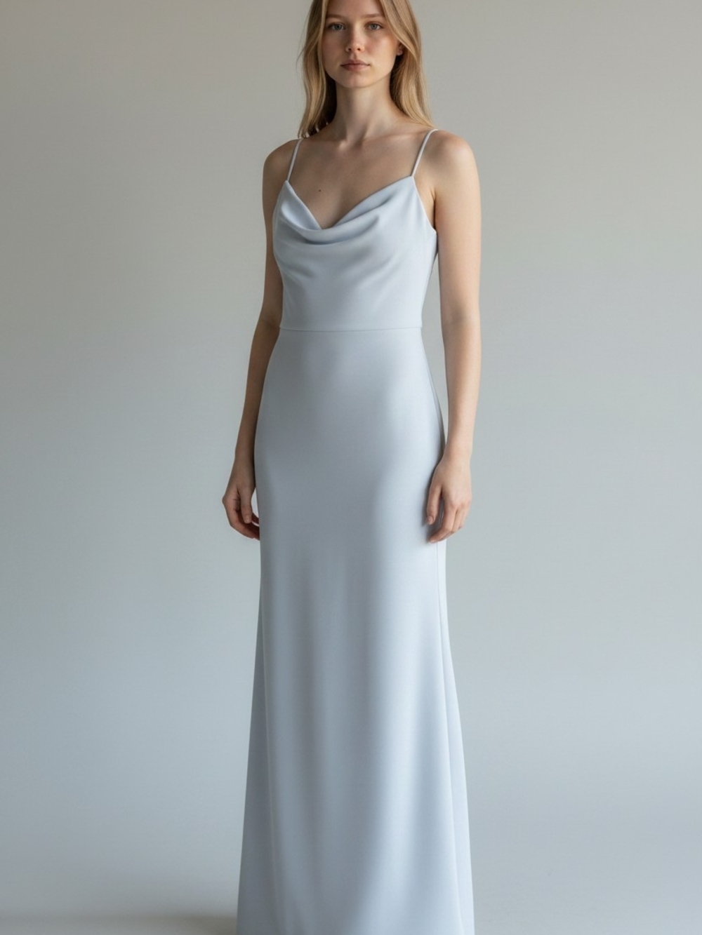 Satin Cowl Neck Slip Dress in Light Blue